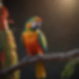 A vibrant parrot perched on a branch, showcasing its colorful feathers.