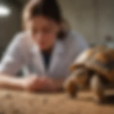 Veterinarian examining a sulcata tortoise, highlighting the importance of specialized care.