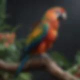 A vibrant parrot perched on a branch, showcasing its colorful feathers