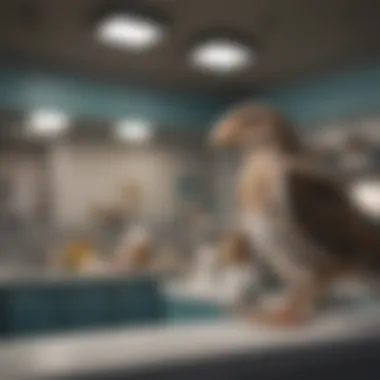 An inviting veterinary clinic filled with avian care supplies