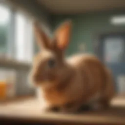 Rabbit sitting calmly in a veterinary clinic