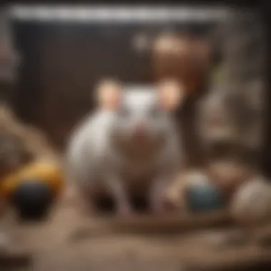 Setting up a cozy environment with bedding and toys in a rat cage.