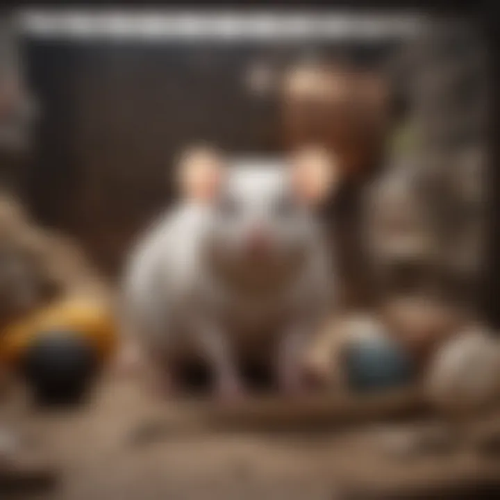 Setting up a cozy environment with bedding and toys in a rat cage.