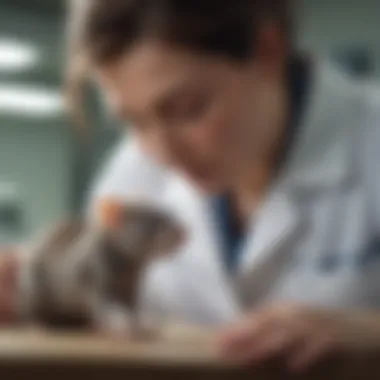 A rat being gently examined by a veterinarian in a clinic