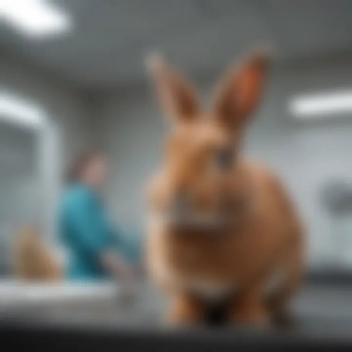 A rabbit in a comfortable veterinary clinic environment.