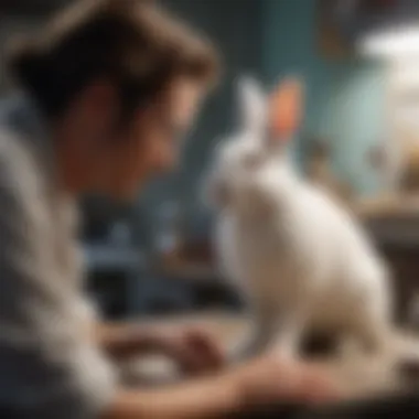 Owner and Veterinarian Discussing Rabbit Care A rabbit owner discussing care specifics with a veterinarian.