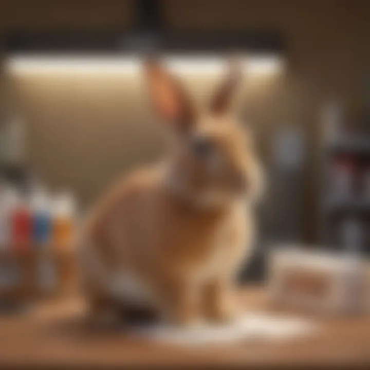 A display of rabbit care resources and pamphlets in a vet clinic.