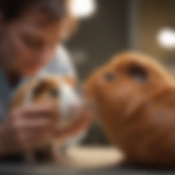 Veterinarian examining a guinea pig with care