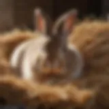 Adorable fluffy bunny nestled in a bed of hay
