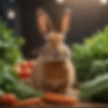 Happy rabbit enjoying fresh vegetables