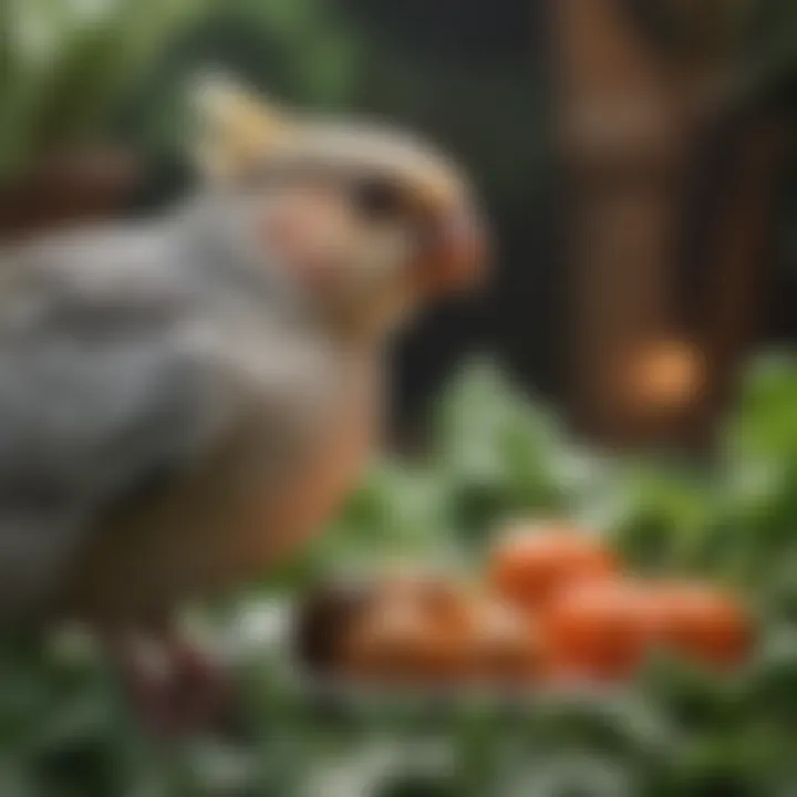 Selection of leafy greens and vegetables safe for cockatiels