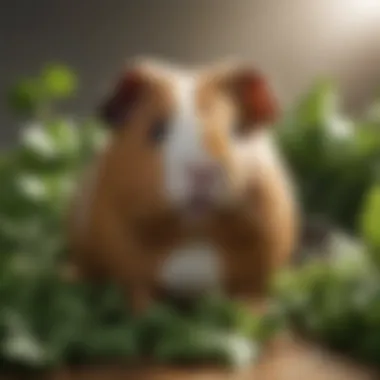 A guinea pig happily nibbling on fresh greens Guinea pig enjoying fresh greens