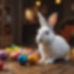Rabbits playing with toys in a colorful environment