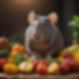 Colorful array of healthy rat treats including fruits and vegetables