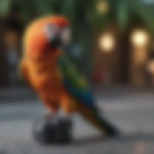 A colorful parrot wearing a GPS tracking device