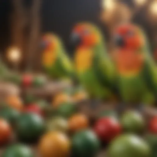 Colorful assortment of toys designed for green cheek conures