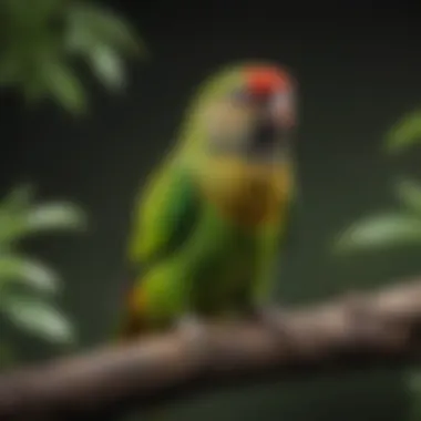 Vibrant green cheek conure perched on a branch