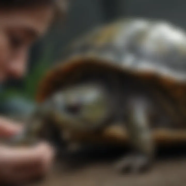 Veterinarian examining a red-eared slider turtle