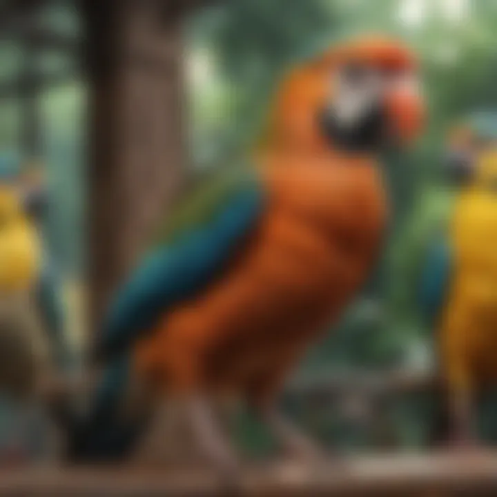 A colorful aviary filled with various species of birds