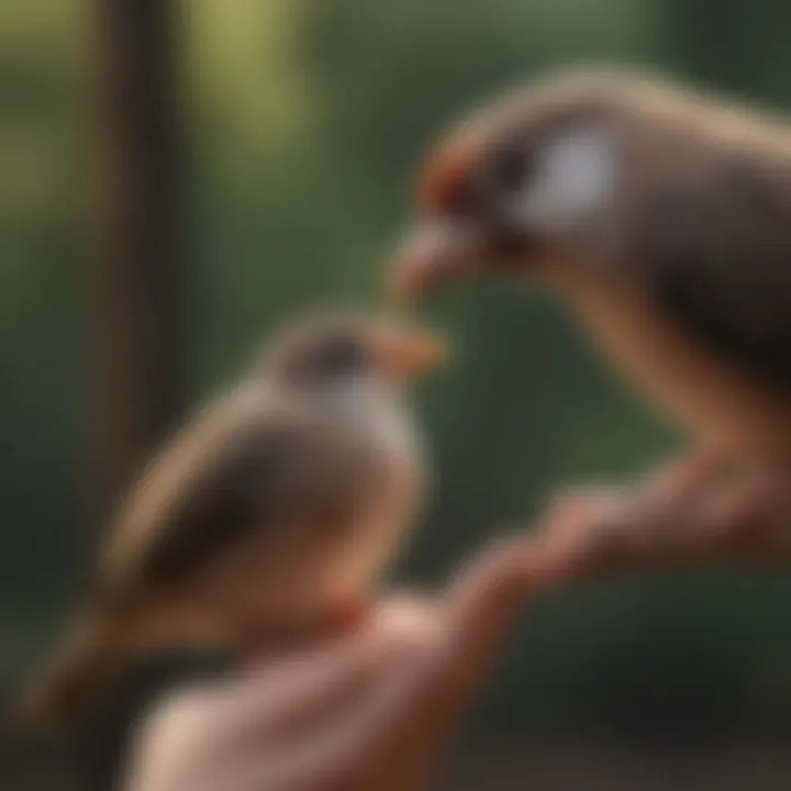 A close-up of a bird being gently handled, emphasizing trust