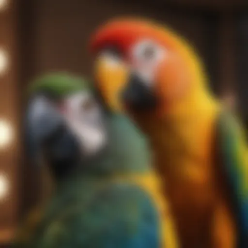A vibrant parrot perched on a shoulder, showcasing companionship