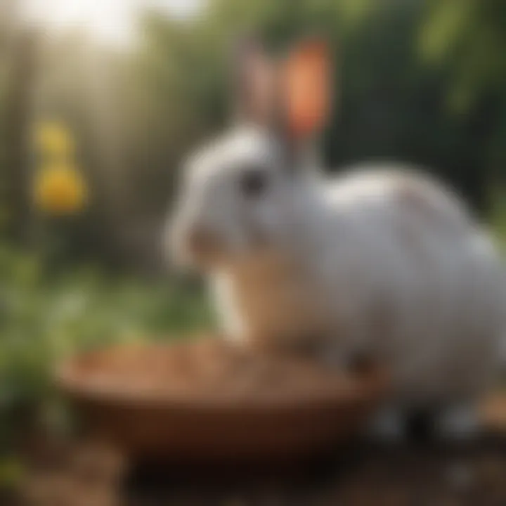 Happy rabbit enjoying a bowl of Nature Crest Rabbit Feed