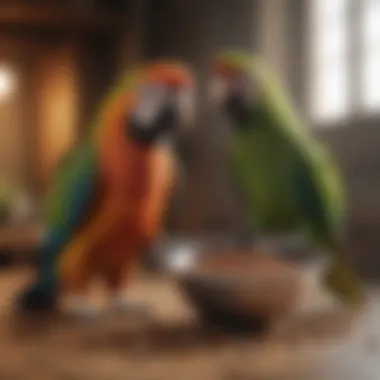 Quality Pellets for Balanced Nutrition Parrot perched beside a bowl of healthy pellets