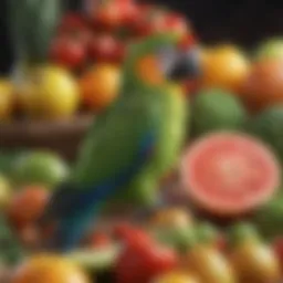Vibrant assortment of fruits and vegetables for parrots