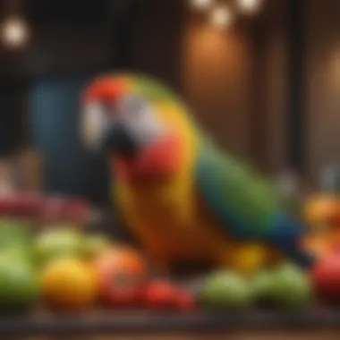 Nutrition for House Parrots A colorful assortment of fresh fruits and vegetables for parrot nutrition