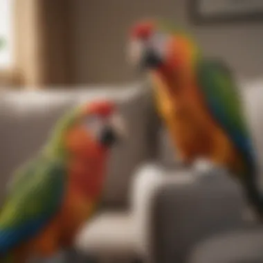Bonding with Your Parrot A parrot interacting playfully with its owner on the couch