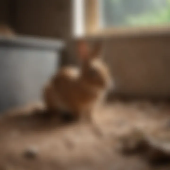 A rabbit exploring its litter box