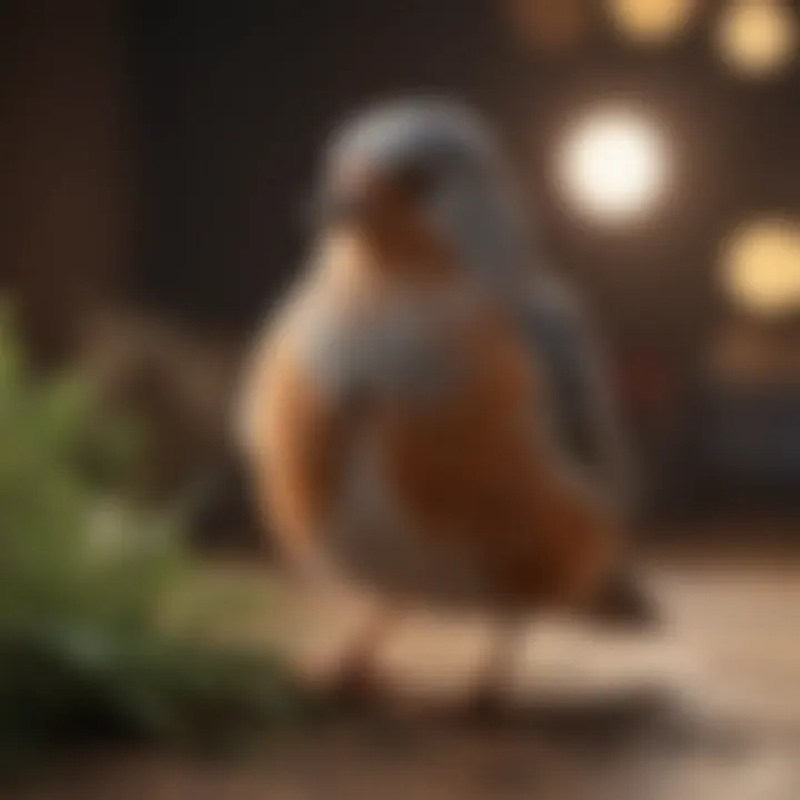 A close-up of a bird exploring enriching toys