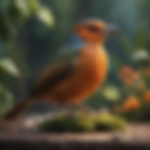 A serene bird perched comfortably in a vibrant environment