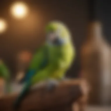 A parakeet in a calm environment ready for training.
