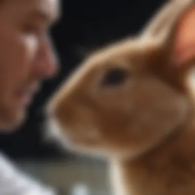 Veterinarian examining a rabbit's ear