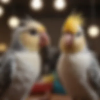 Cage setup demonstrating socialization considerations for two cockatiels.