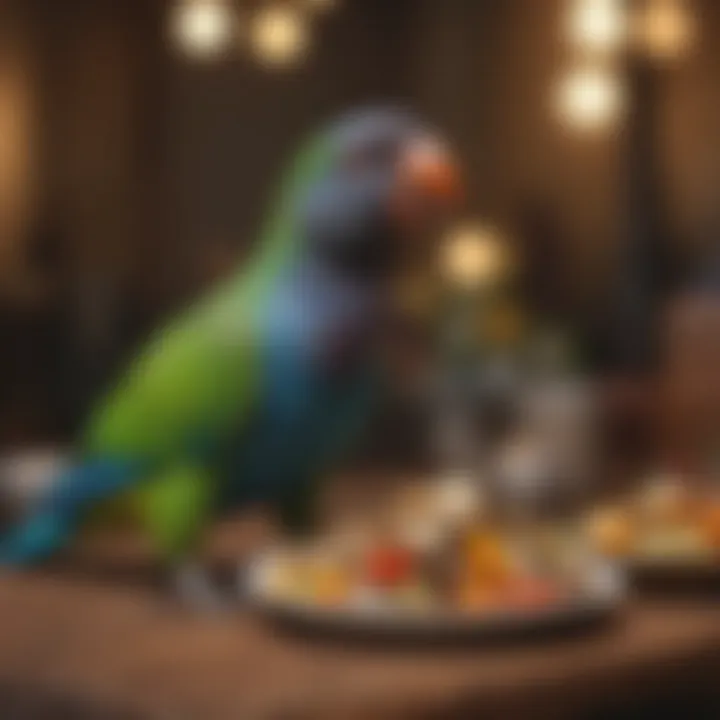 Indian Ringneck parrot enjoying a meal