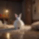 A cozy indoor rabbit habitat with soft bedding and toys