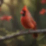 A vibrant male cardinal perched on a branch showcasing its bright red plumage.