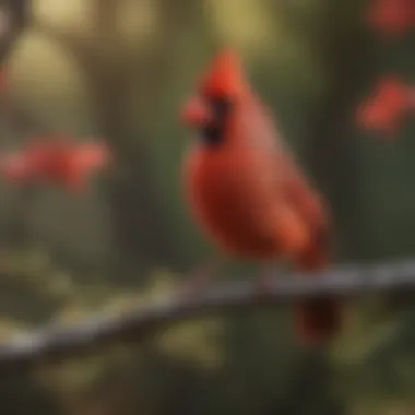 A vibrant male cardinal perched on a branch showcasing its bright red plumage.