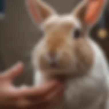 A content rabbit being groomed by its owner