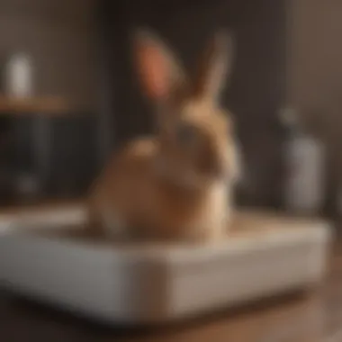 A rabbit happily using its litter box, demonstrating successful training.