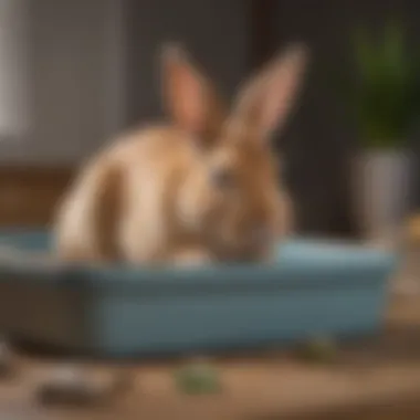 A pet owner interacting with their litter box trained bunny, showing a harmonious bond.