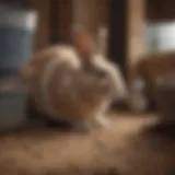 Older rabbit exploring litter box