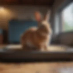 A rabbit comfortably using a litter box in a clean environment