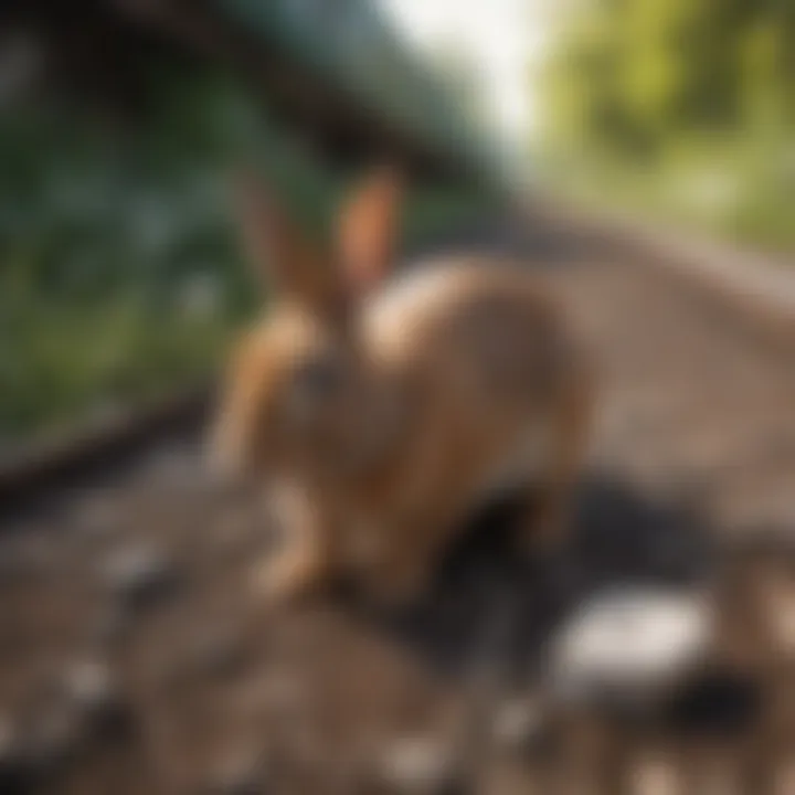 Rabbit exploring its designated litter area