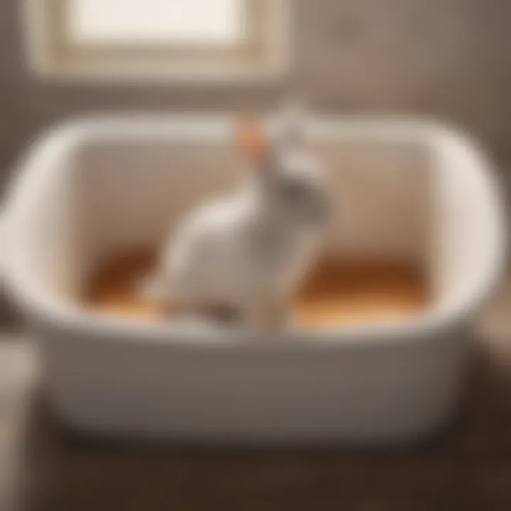 Owner placing rabbit in the litter box