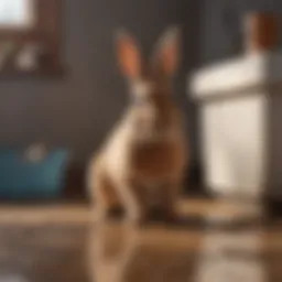 Rabbit sitting near a litter box