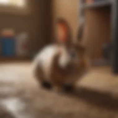 A rabbit demonstrating natural behavior in a home setting