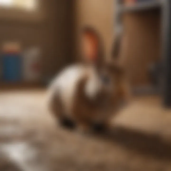 A rabbit demonstrating natural behavior in a home setting